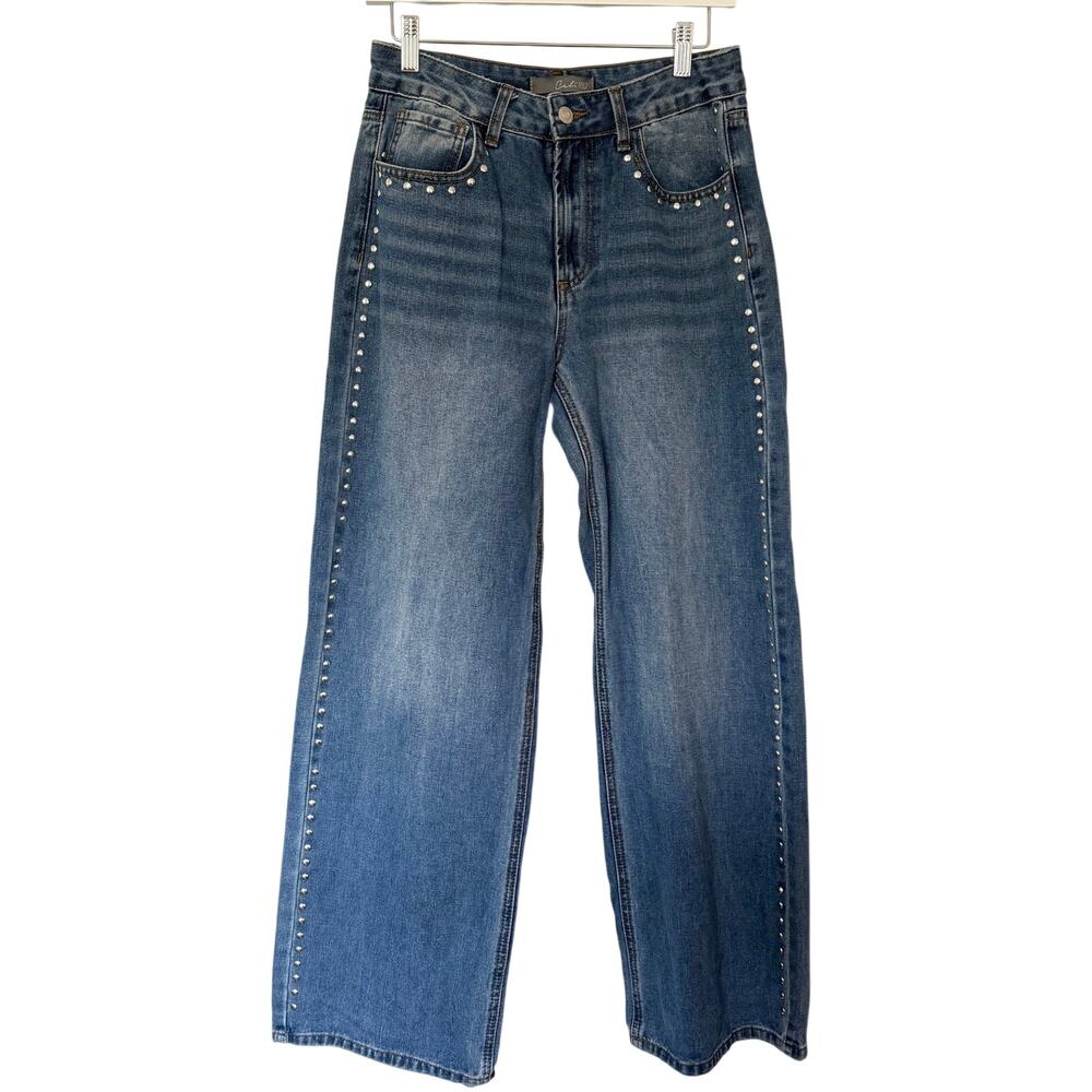 Cali 1850 (7) Studded Wide Leg Jeans Blue Y2K Western Embellished Denim